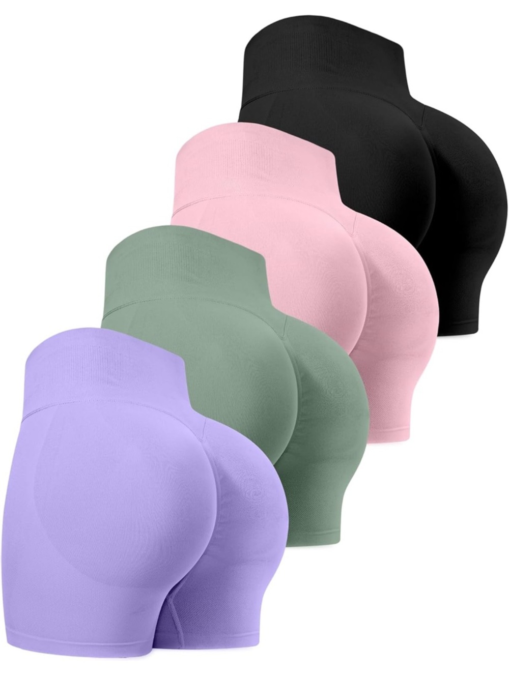 Seamless High-Waist Butt Lift Shorts - 4-Pack (Black, Pink, Sage, Lavender)